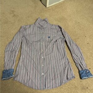 Cinch Multicolor Striped Shirt with Blue Floral Detail